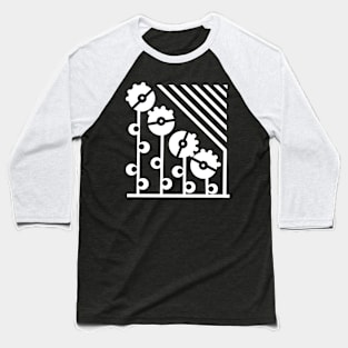 White Mechanical Flowers - Asphalt Baseball T-Shirt